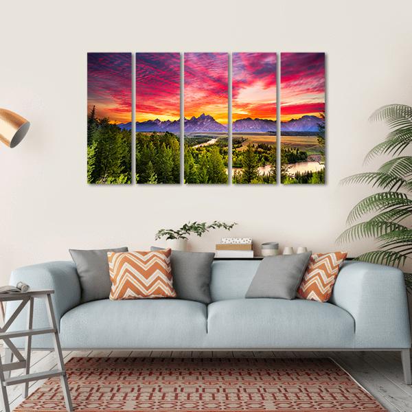 Colorful Sunset At Snake River Canvas Wall Art-5 Horizontal-Gallery Wrap-22" x 12"-Tiaracle