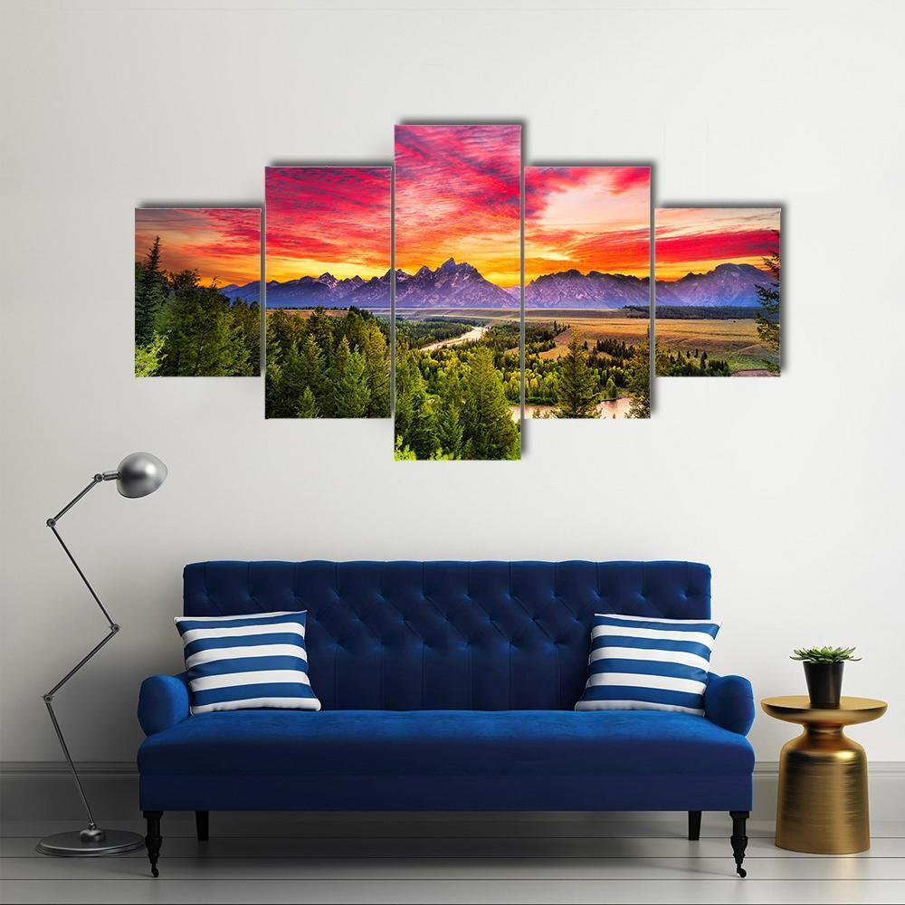 Colorful Sunset At Snake River Canvas Wall Art-5 Star-Gallery Wrap-62" x 32"-Tiaracle