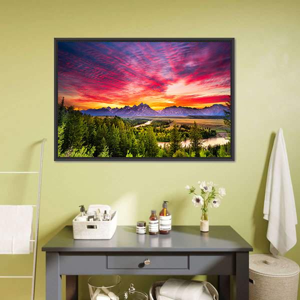 Colorful Sunset At Snake River Canvas Wall Art-3 Horizontal-Gallery Wrap-25" x 16"-Tiaracle
