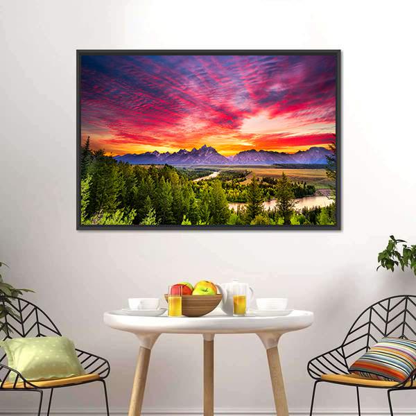 Colorful Sunset At Snake River Canvas Wall Art-1 Piece-Floating Frame-24" x 16"-Tiaracle