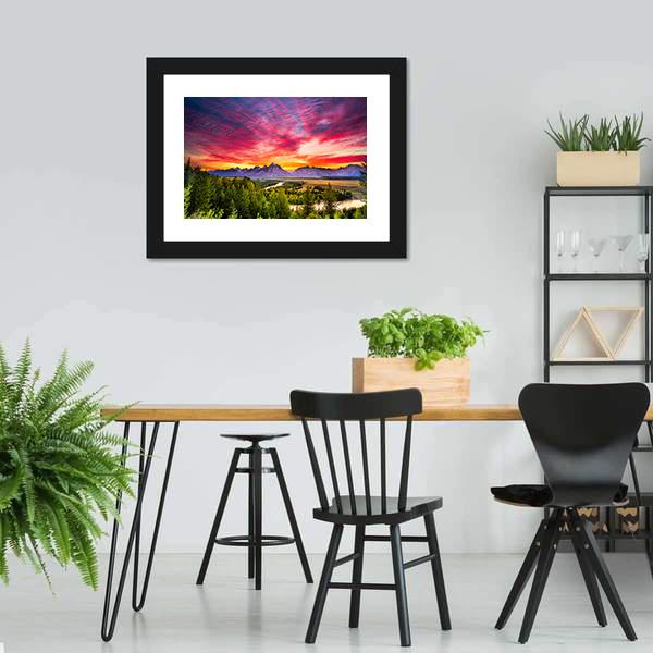 Colorful Sunset At Snake River Canvas Wall Art-3 Horizontal-Gallery Wrap-25" x 16"-Tiaracle