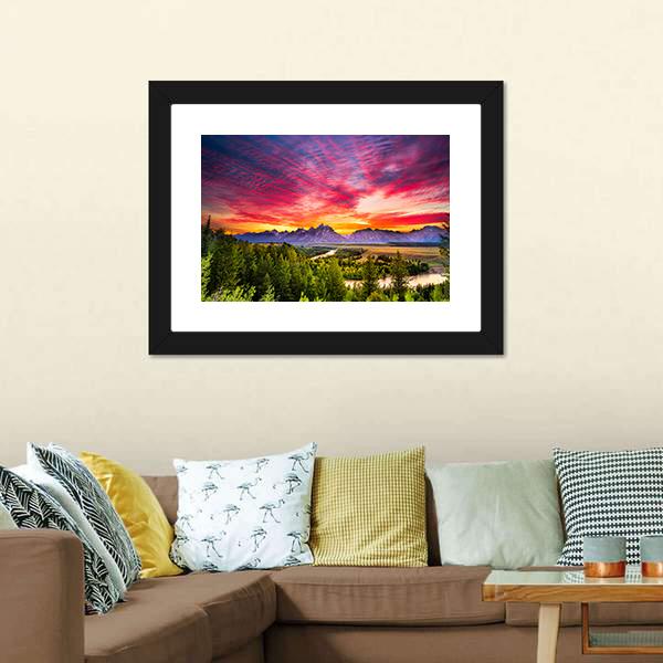 Colorful Sunset At Snake River Canvas Wall Art-1 Piece-Framed Print-20" x 16"-Tiaracle