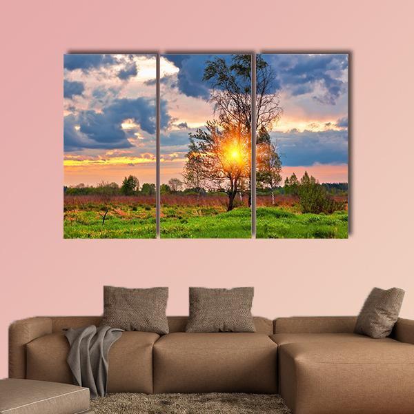 Sunset In Summer Field Canvas Wall Art-3 Horizontal-Gallery Wrap-25" x 16"-Tiaracle