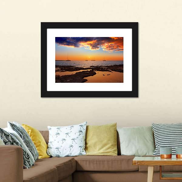 Colorful Sunset Of Ibiza Canvas Wall Art-1 Piece-Framed Print-30" x 20"-Tiaracle