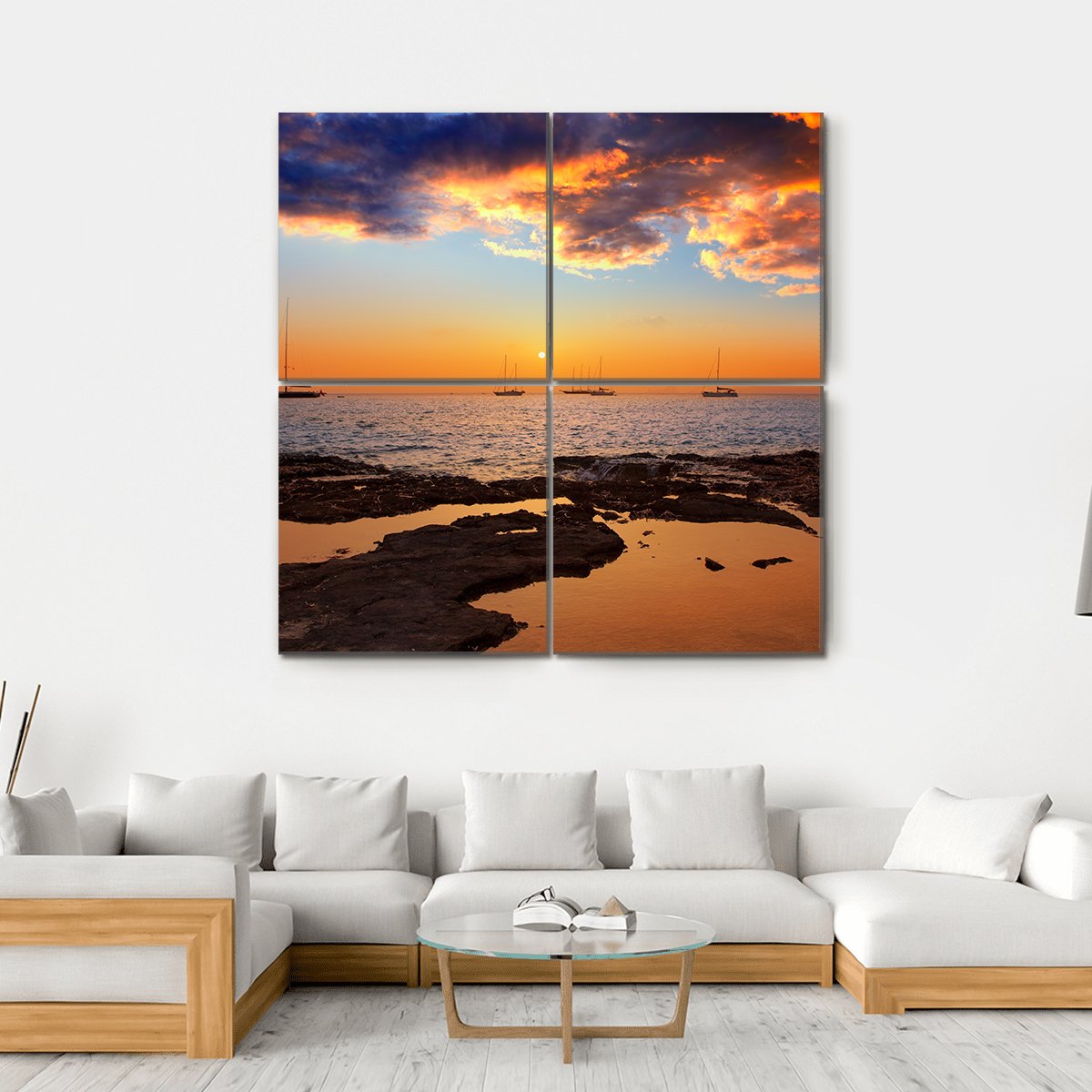 Colorful Sunset Of Ibiza Canvas Wall Art-4 Square-Gallery Wrap-17" x 17"-Tiaracle