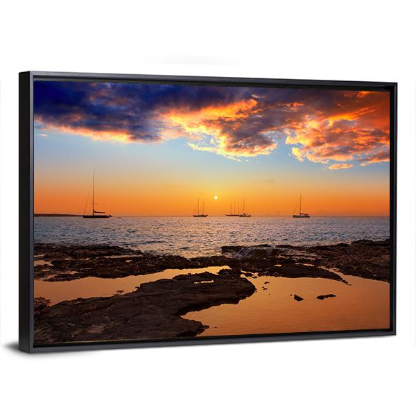 Colorful Sunset Of Ibiza Canvas Wall Art-3 Horizontal-Gallery Wrap-25" x 16"-Tiaracle