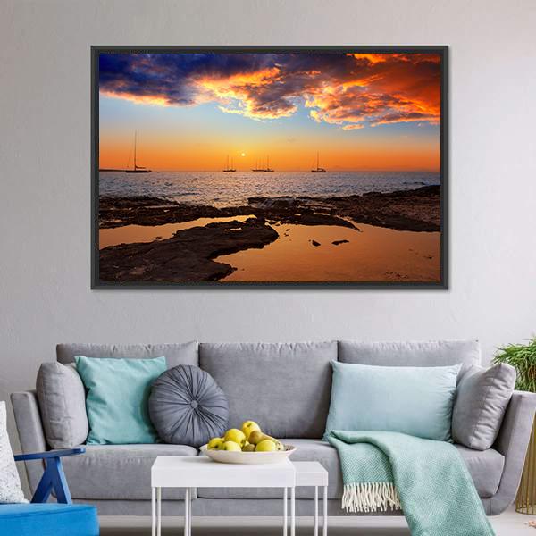 Colorful Sunset Of Ibiza Panoramic Canvas Wall Art-1 Piece-36" x 12"-Tiaracle