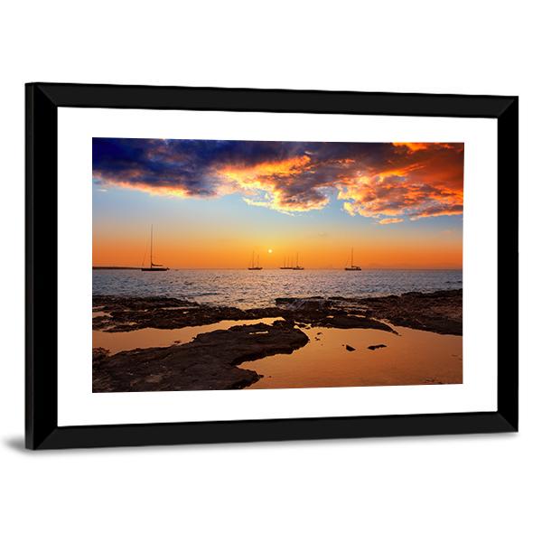 Colorful Sunset Of Ibiza Panoramic Canvas Wall Art-1 Piece-36" x 12"-Tiaracle