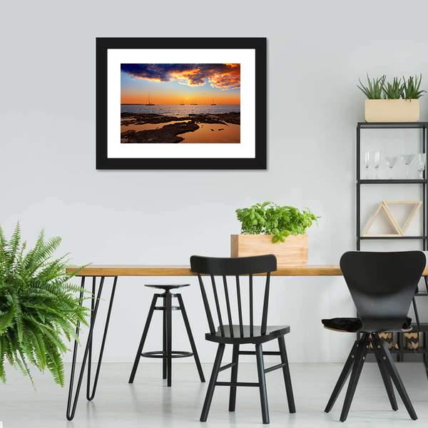 Colorful Sunset Of Ibiza Panoramic Canvas Wall Art-1 Piece-36" x 12"-Tiaracle