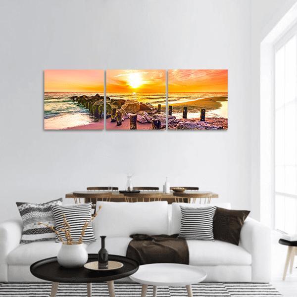 Colorful Sunset On Beach Panoramic Canvas Wall Art-1 Piece-36" x 12"-Tiaracle