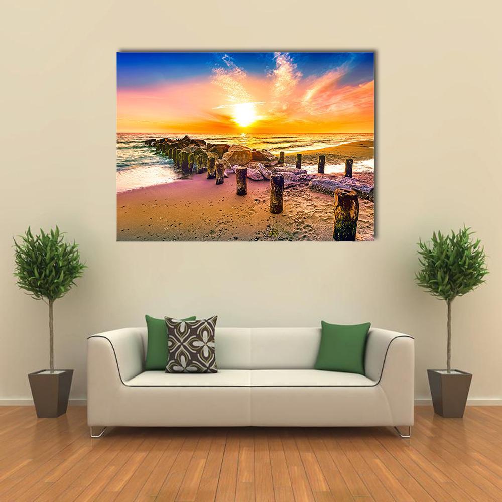 Colorful Sunset On Beach Canvas Wall Art-4 Horizontal-Gallery Wrap-34" x 24"-Tiaracle