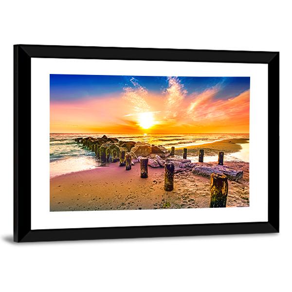 Colorful Sunset On Beach Canvas Wall Art-5 Horizontal-Gallery Wrap-22" x 12"-Tiaracle