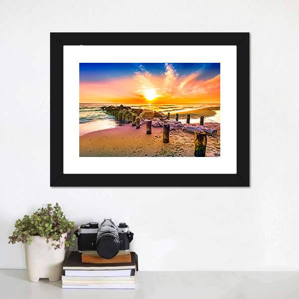 Colorful Sunset On Beach Canvas Wall Art-5 Horizontal-Gallery Wrap-22" x 12"-Tiaracle