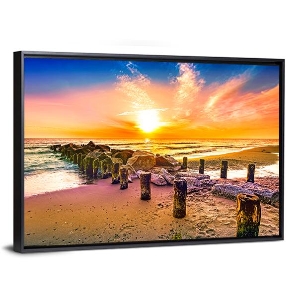 Colorful Sunset On Beach Canvas Wall Art-5 Horizontal-Gallery Wrap-22" x 12"-Tiaracle