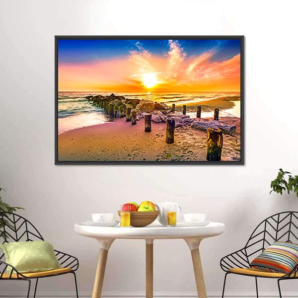Colorful Sunset On Beach Canvas Wall Art-1 Piece-Floating Frame-24" x 16"-Tiaracle