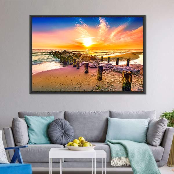 Colorful Sunset On Beach Canvas Wall Art-3 Horizontal-Gallery Wrap-25" x 16"-Tiaracle