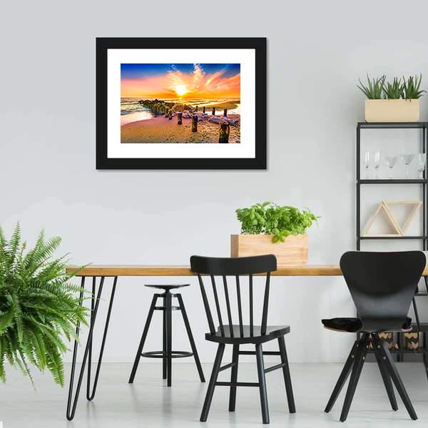Colorful Sunset On Beach Canvas Wall Art-3 Horizontal-Gallery Wrap-25" x 16"-Tiaracle