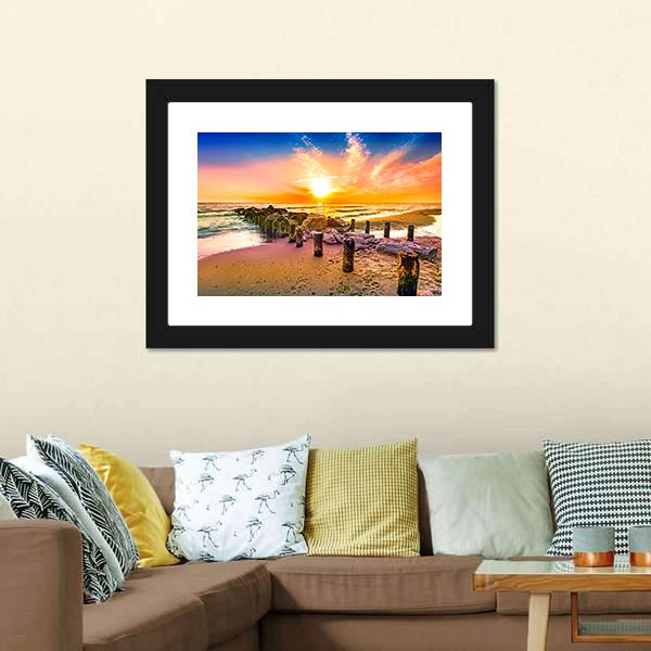 Colorful Sunset On Beach Canvas Wall Art-1 Piece-Framed Print-20" x 16"-Tiaracle