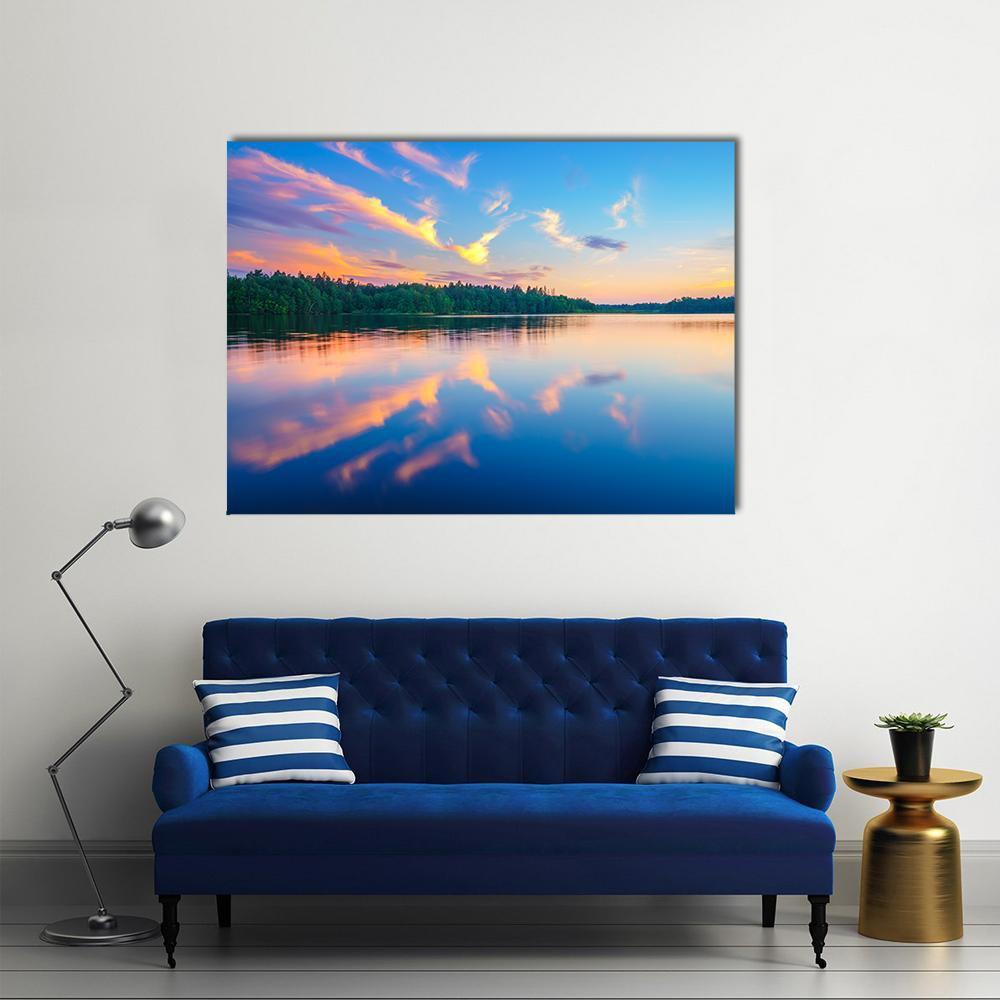 Colorful Sunset Over Forest Canvas Wall Art-1 Piece-Gallery Wrap-48" x 32"-Tiaracle