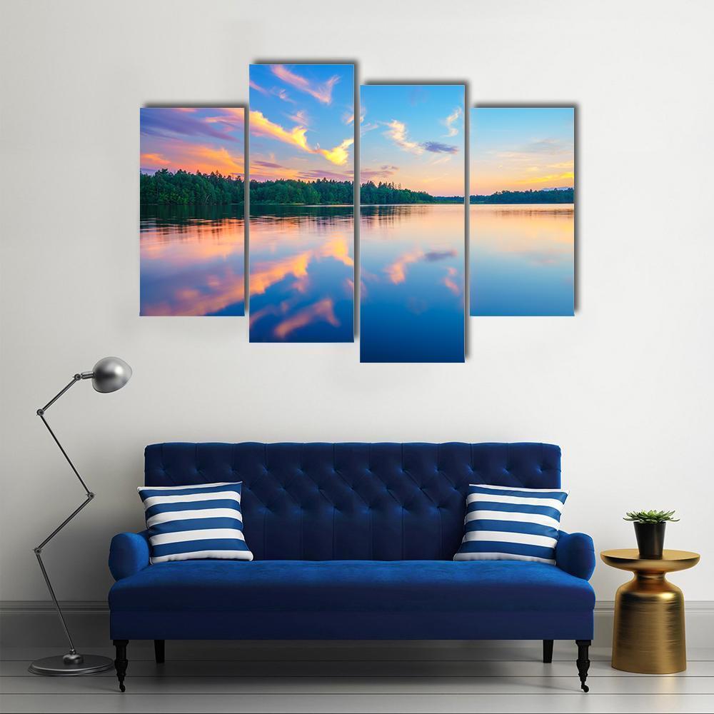 Colorful Sunset Over Forest Canvas Wall Art-4 Pop-Gallery Wrap-50" x 32"-Tiaracle