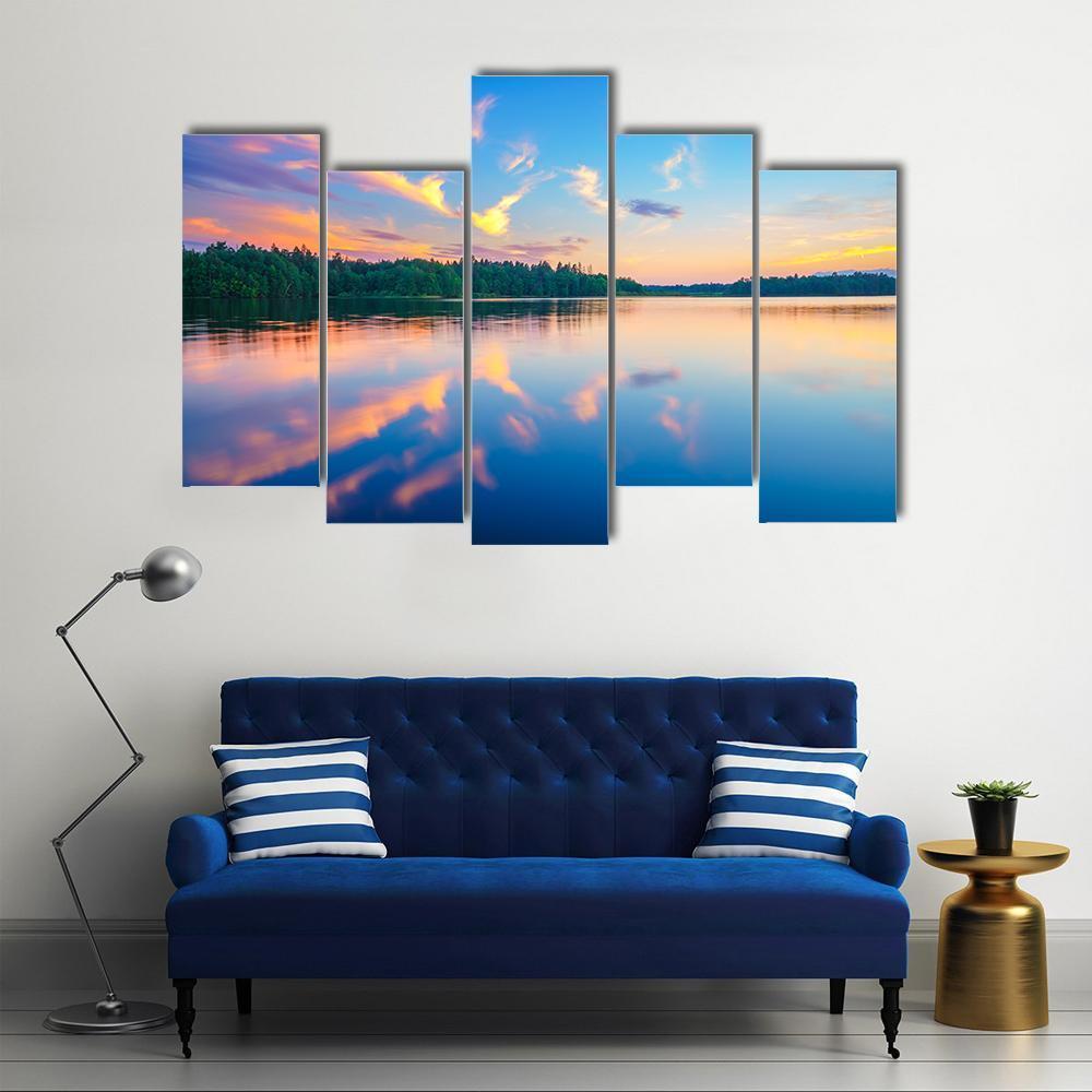 Colorful Sunset Over Forest Canvas Wall Art-5 Pop-Gallery Wrap-47" x 32"-Tiaracle