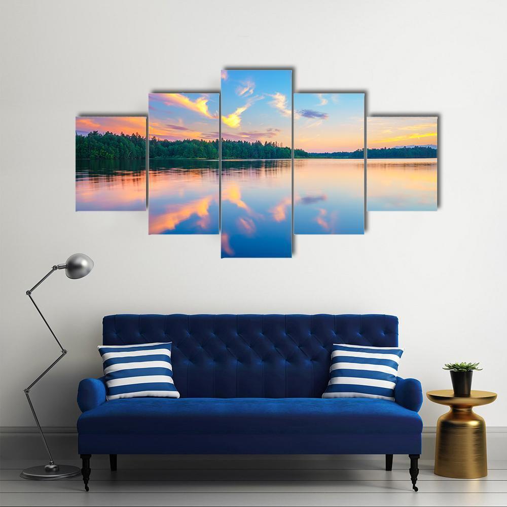 Colorful Sunset Over Forest Canvas Wall Art-4 Pop-Gallery Wrap-50" x 32"-Tiaracle