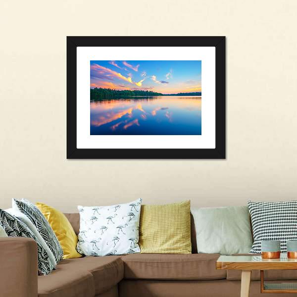 Colorful Sunset Over Forest Canvas Wall Art-1 Piece-Framed Print-20" x 16"-Tiaracle