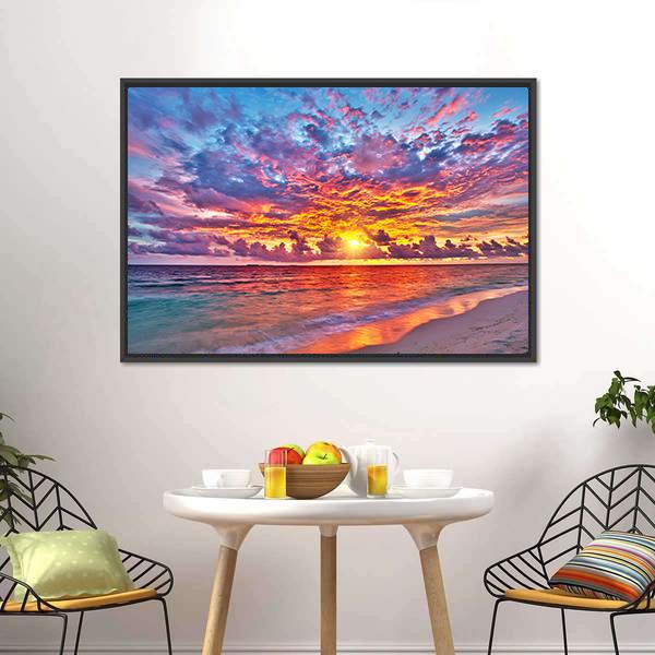 Colorful Sunset Over Ocean Canvas Wall Art-1 Piece-Floating Frame-24" x 16"-Tiaracle