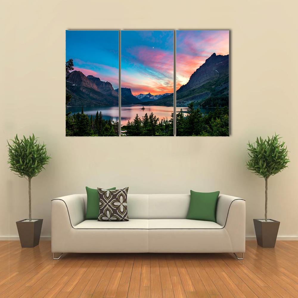 Sunset Over St. Mary Lake Canvas Wall Art-3 Horizontal-Gallery Wrap-25" x 16"-Tiaracle