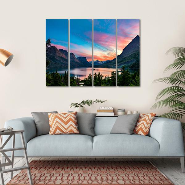 Sunset Over St. Mary Lake Canvas Wall Art-4 Horizontal-Gallery Wrap-34" x 24"-Tiaracle