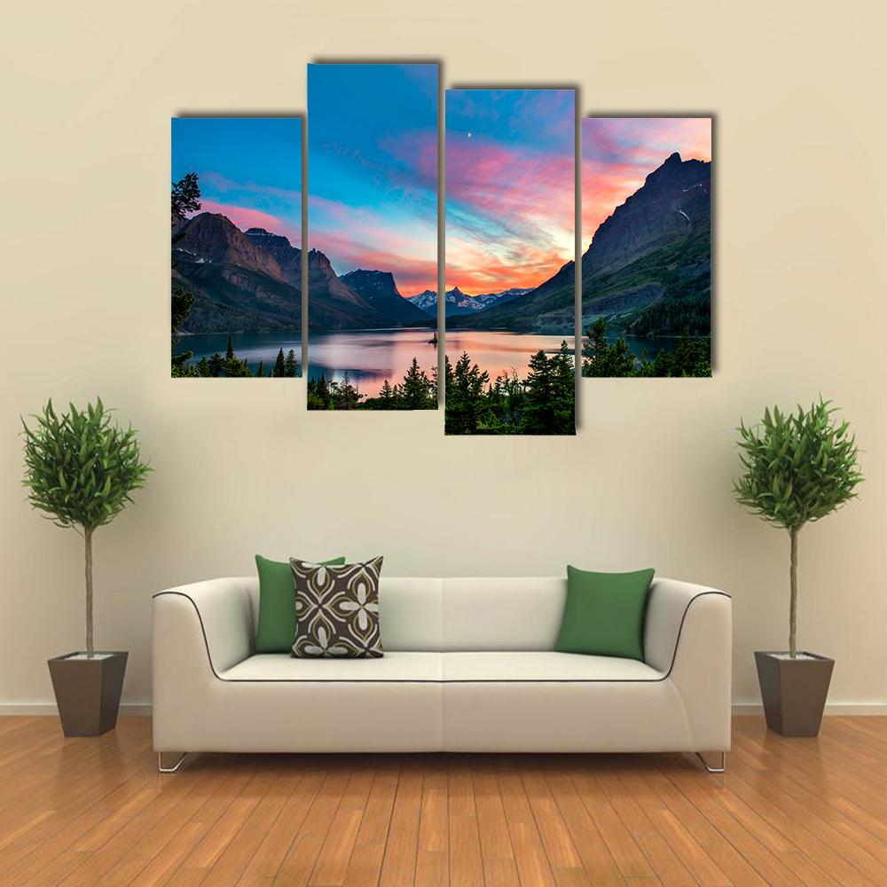 Sunset Over St. Mary Lake Canvas Wall Art-4 Pop-Gallery Wrap-34" x 20"-Tiaracle
