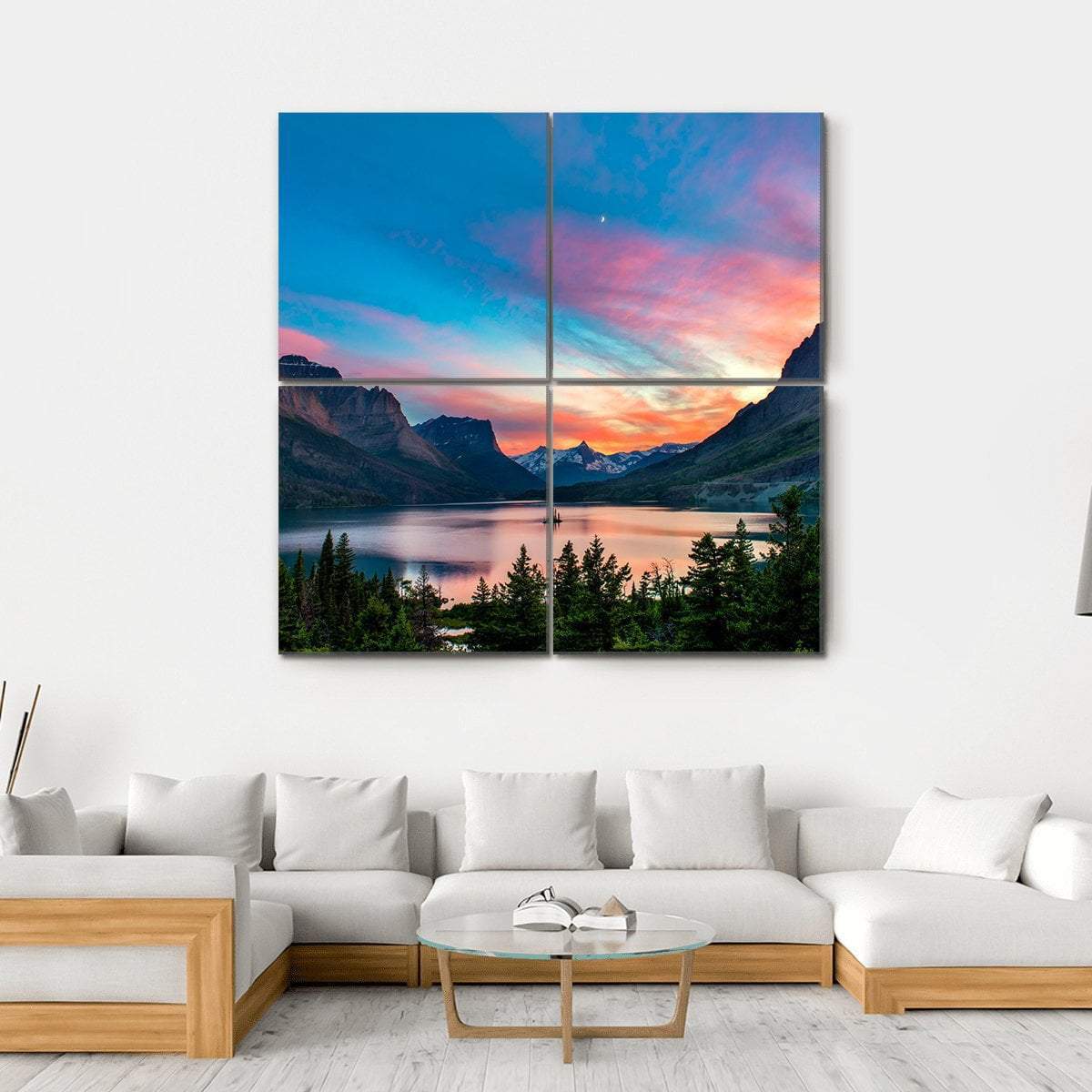 Sunset Over St. Mary Lake Canvas Wall Art-4 Square-Gallery Wrap-17" x 17"-Tiaracle