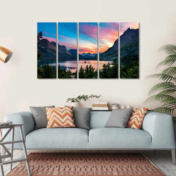 Sunset Over St. Mary Lake Canvas Wall Art-5 Horizontal-Gallery Wrap-22" x 12"-Tiaracle