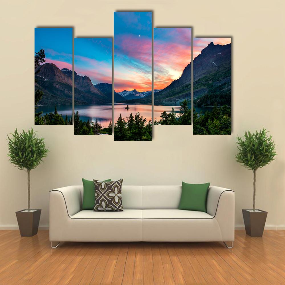 Sunset Over St. Mary Lake Canvas Wall Art-5 Pop-Gallery Wrap-32" x 21"-Tiaracle