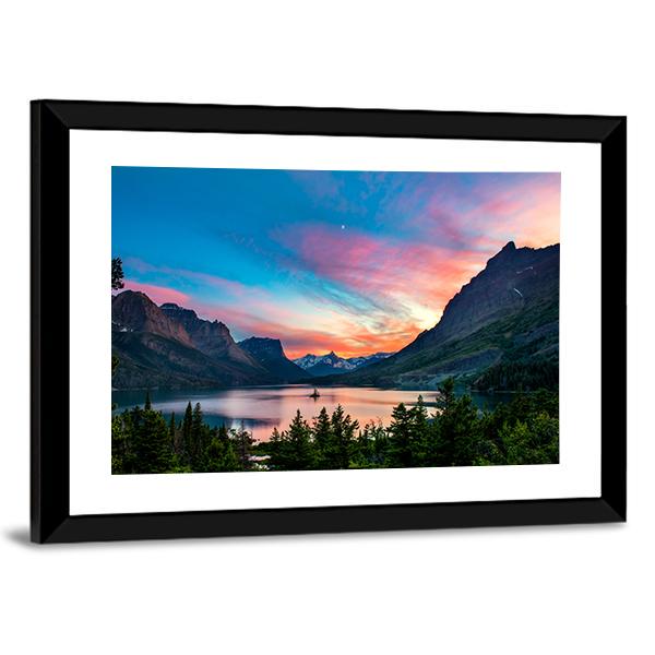 Sunset Over St. Mary Lake Canvas Wall Art-3 Horizontal-Gallery Wrap-25" x 16"-Tiaracle