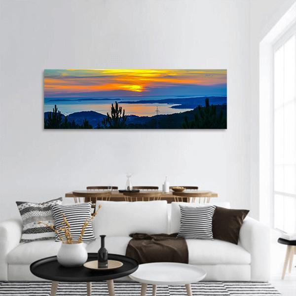Sunset Near Dark Trees Panoramic Canvas Wall Art-1 Piece-36" x 12"-Tiaracle