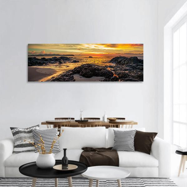 Yellow Sunset Over Sea Panoramic Canvas Wall Art-1 Piece-36" x 12"-Tiaracle