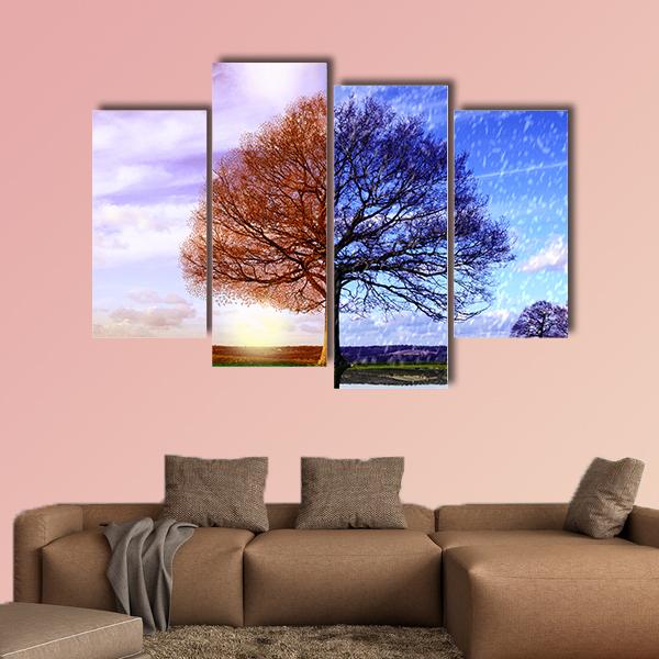 Tree In Two Seasons Canvas Wall Art-4 Pop-Gallery Wrap-34" x 20"-Tiaracle
