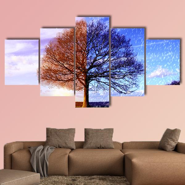 Tree In Two Seasons Canvas Wall Art-5 Star-Gallery Wrap-42" x 21"-Tiaracle