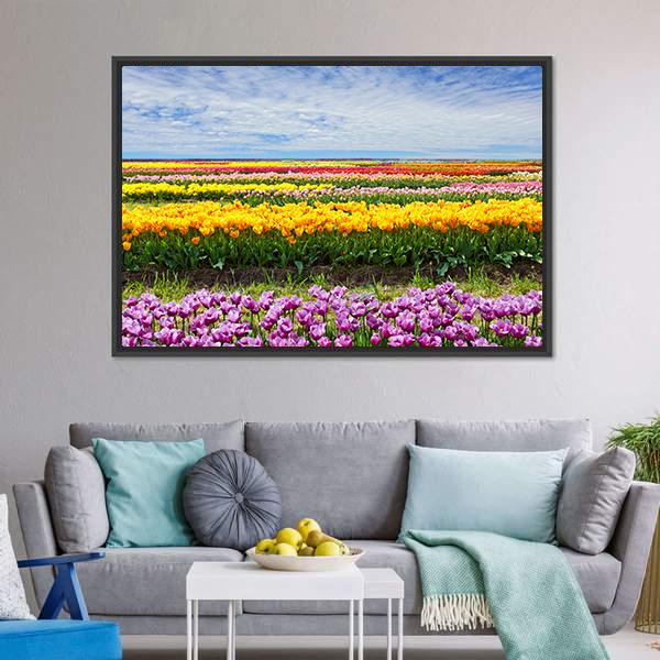 Colorful Tulips Canvas Wall Art-1 Piece-Floating Frame-24" x 16"-Tiaracle