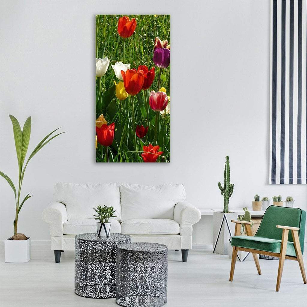 Colorful Tulips In Spring Vertical Canvas Wall Art-3 Vertical-Gallery Wrap-12" x 25"-Tiaracle