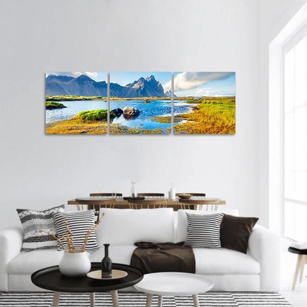 Stokksnes Headland Panoramic Canvas Wall Art-3 Piece-25" x 08"-Tiaracle