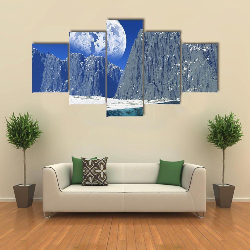 Colorful Winter Coast Canvas Wall Art-5 Star-Gallery Wrap-62" x 32"-Tiaracle