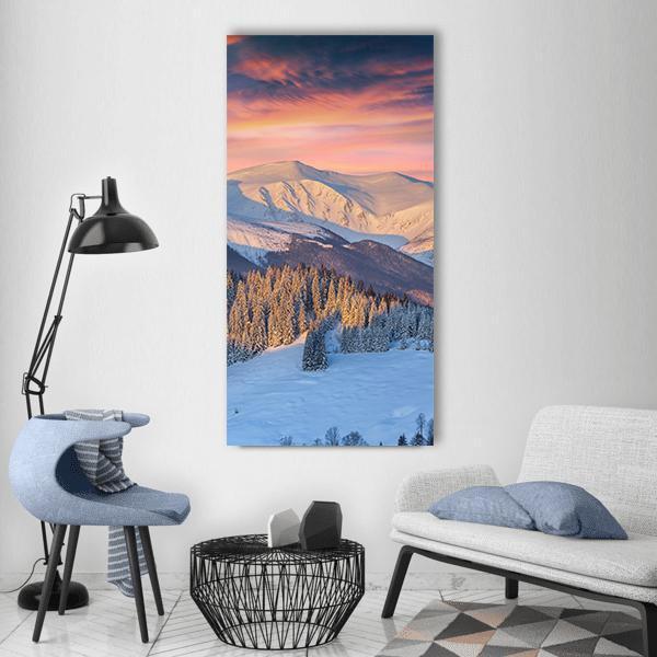 Winter Landscape In Mountain Vertical Canvas Wall Art-3 Vertical-Gallery Wrap-12" x 25"-Tiaracle