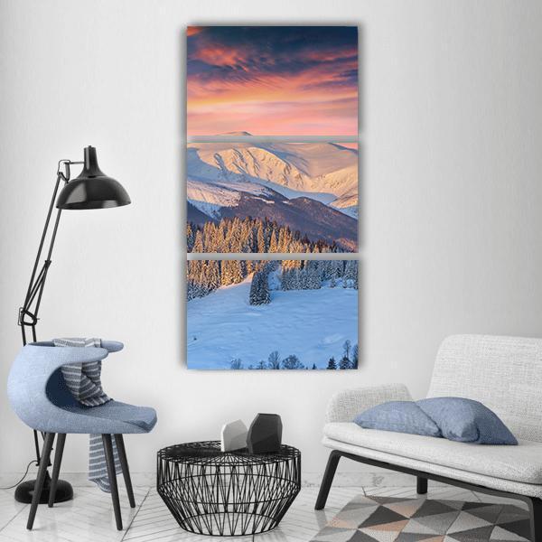 Winter Landscape In Mountain Vertical Canvas Wall Art-3 Vertical-Gallery Wrap-12" x 25"-Tiaracle