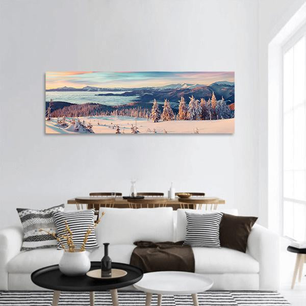 Snowy Carpathian Mountains Panoramic Canvas Wall Art-1 Piece-36" x 12"-Tiaracle