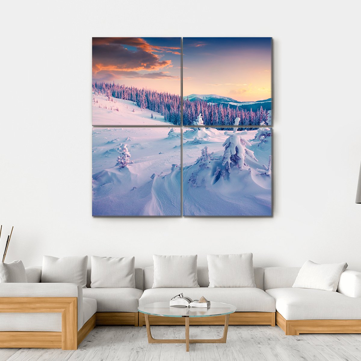 Colorful Winter Sunrise In The Mountains Canvas Wall Art-4 Square-Gallery Wrap-17" x 17"-Tiaracle