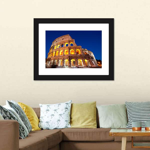 Colosseum At Dusk Canvas Wall Art-1 Piece-Framed Print-20" x 16"-Tiaracle