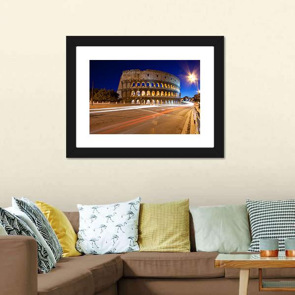 Colosseum At Night Canvas Wall Art-1 Piece-Framed Print-30" x 20"-Tiaracle