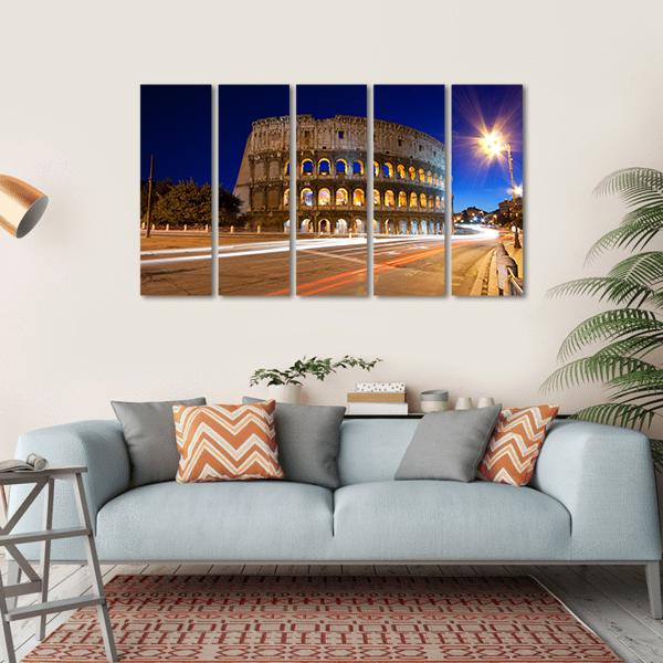 Colosseum At Night Canvas Wall Art-5 Horizontal-Gallery Wrap-22" x 12"-Tiaracle